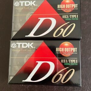 Two TDK D60 Blank Audio Cassette Tapes New!